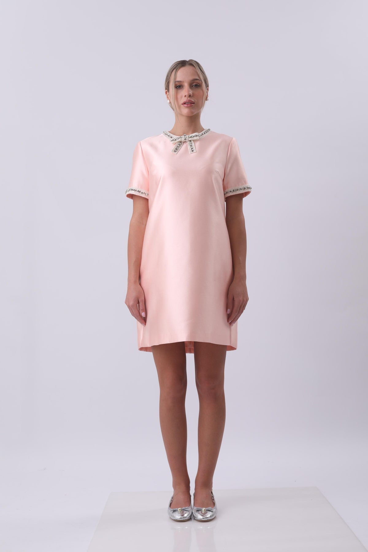 Blush Embellished Bow Collar Mini Dress