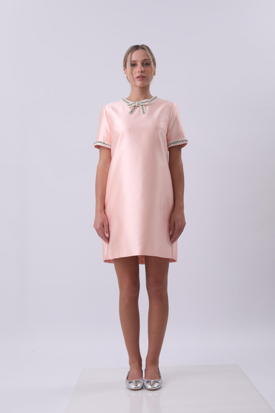 Blush Embellished Bow Collar Mini Dress