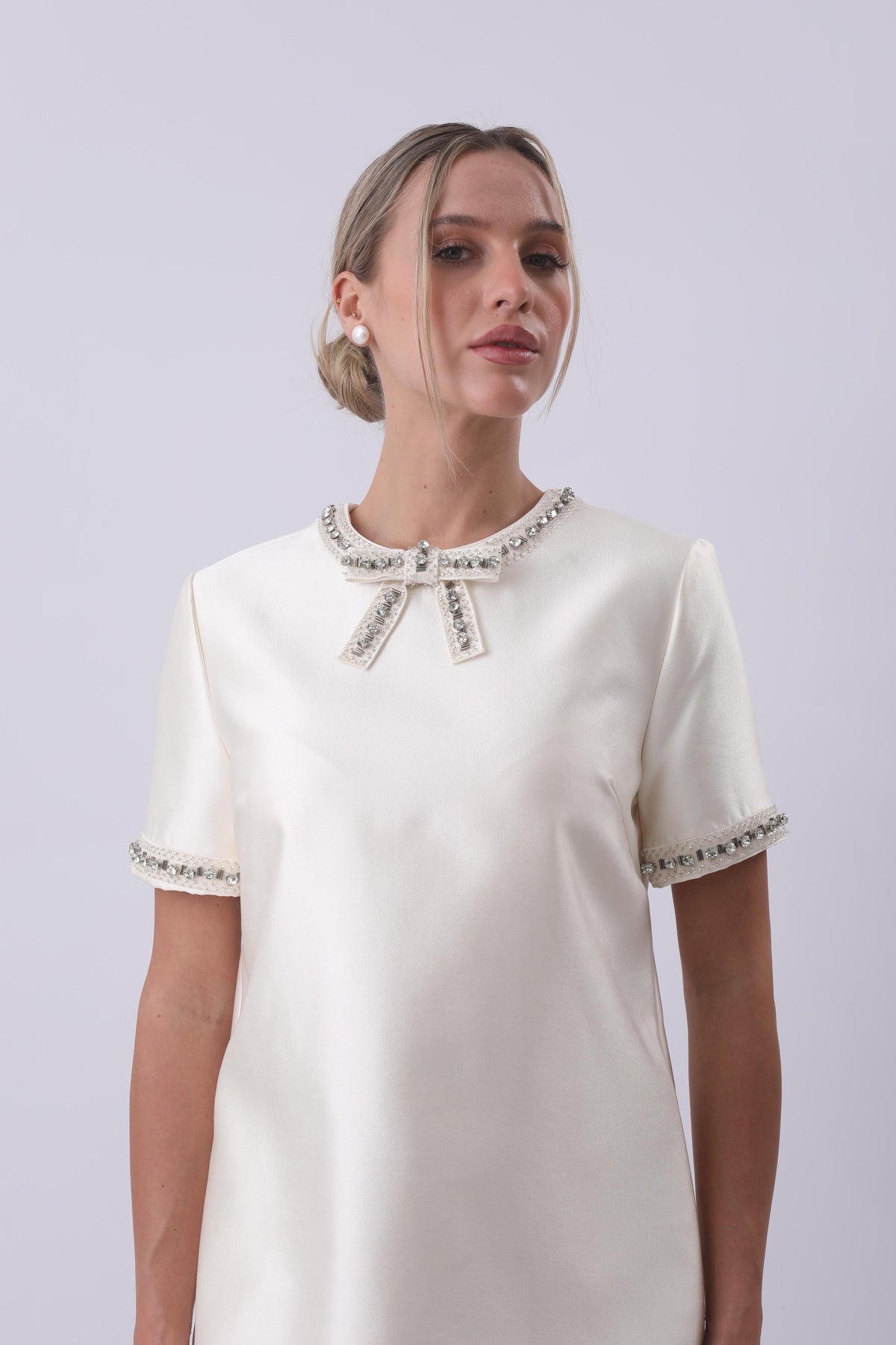 Blush Embellished Bow Collar Mini Dress