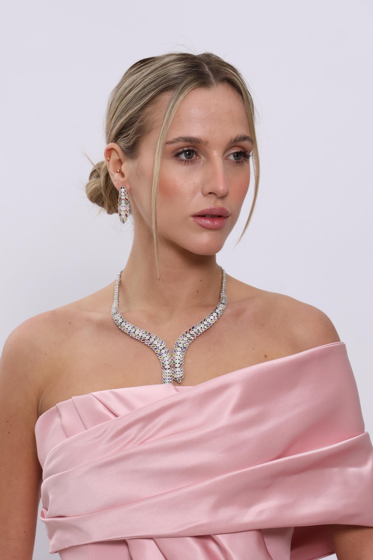 Blush Satin One-Shoulder Draped Gown