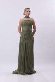 Olive Draped Goddess Gown