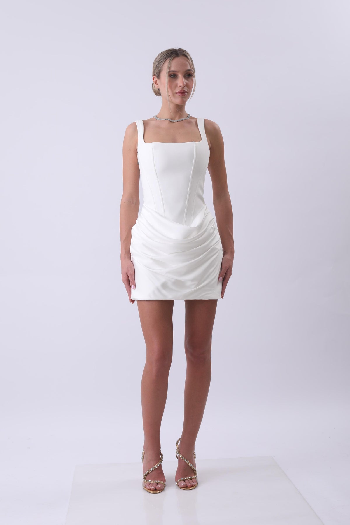 White Corset Draped Mini Dress