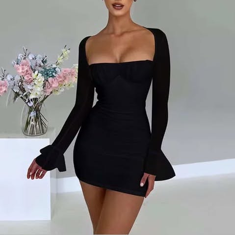 Mesh Sleeve Bodycon Mini Dress