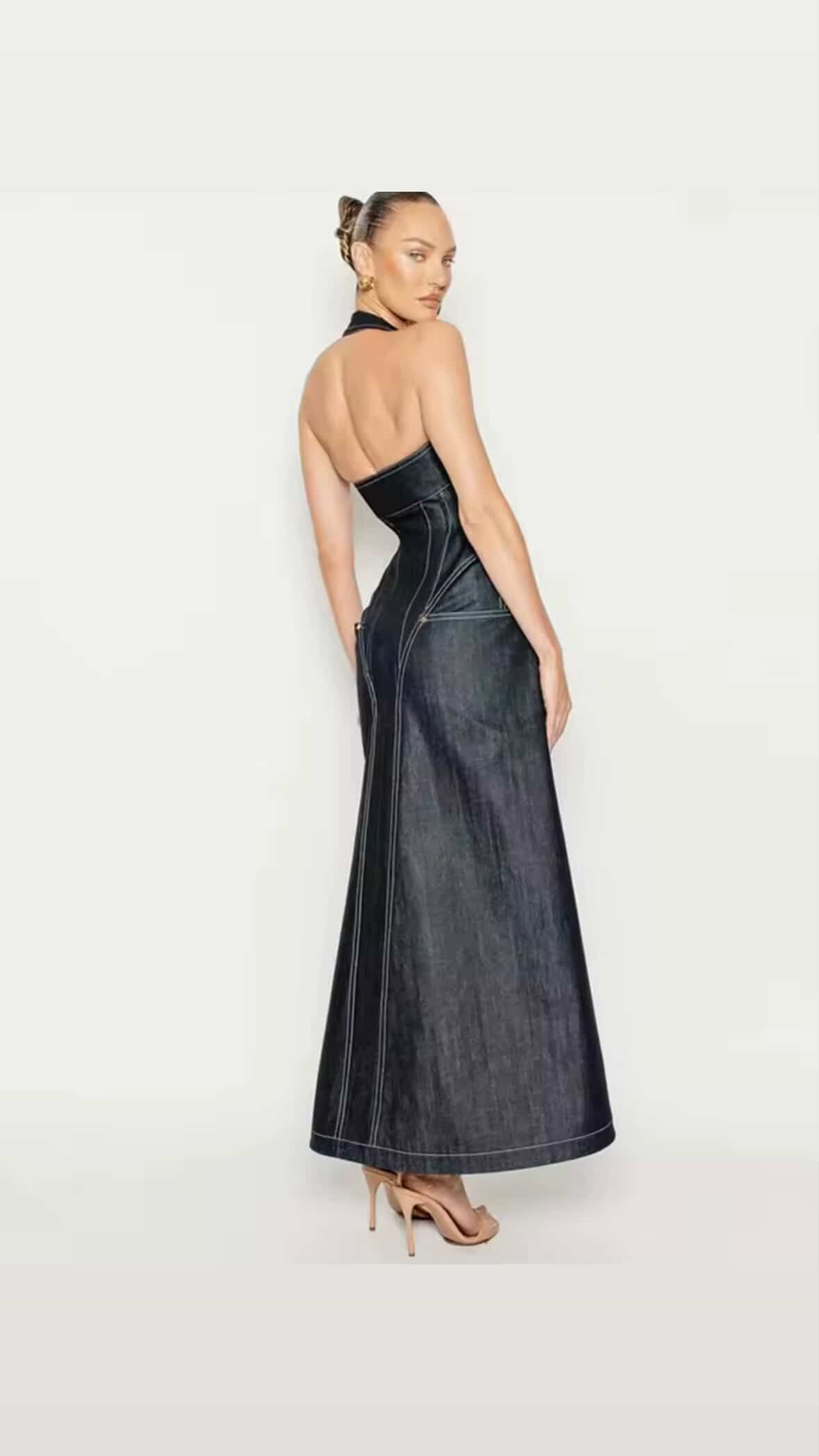 Dark Denim Halter Maxi Dress