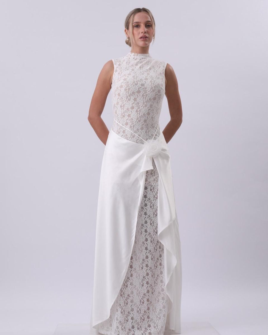 Rosette Lace Draped Gown