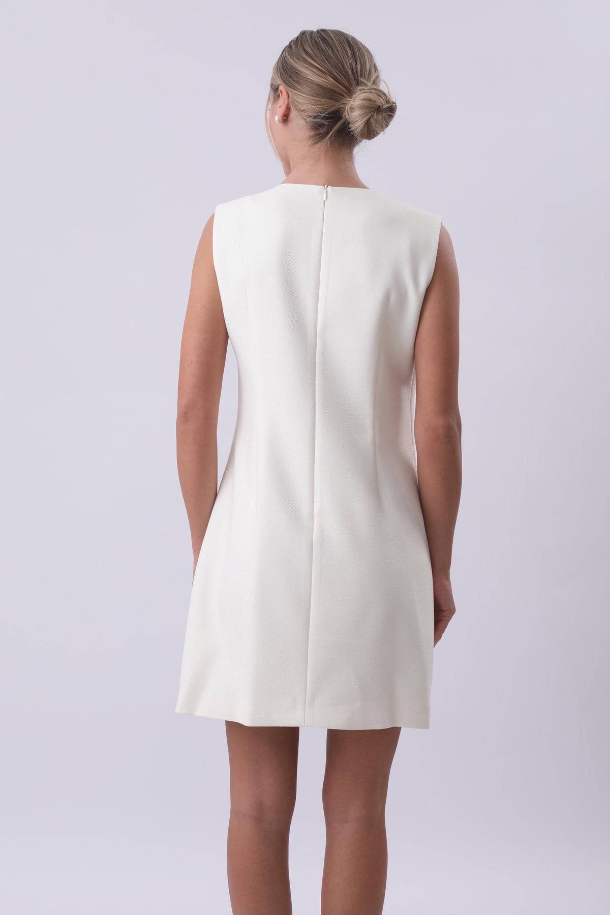 Ivory Pearl-Embellished Draped Mini Dress