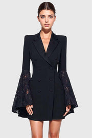 Elegant Black Lace Sleeve Blazer Dress