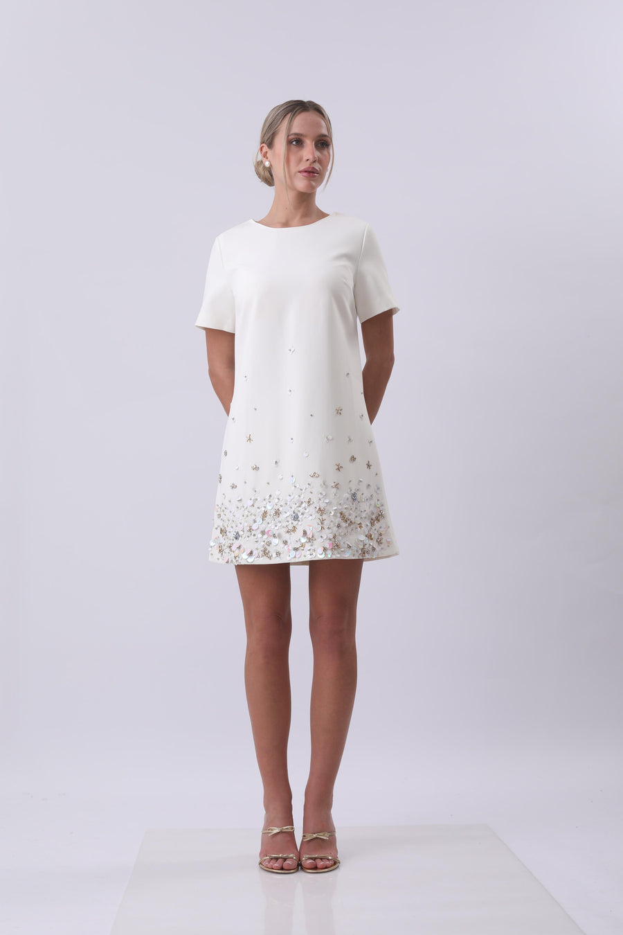 Celeste Embellished A-Line Mini Dress – Ivory