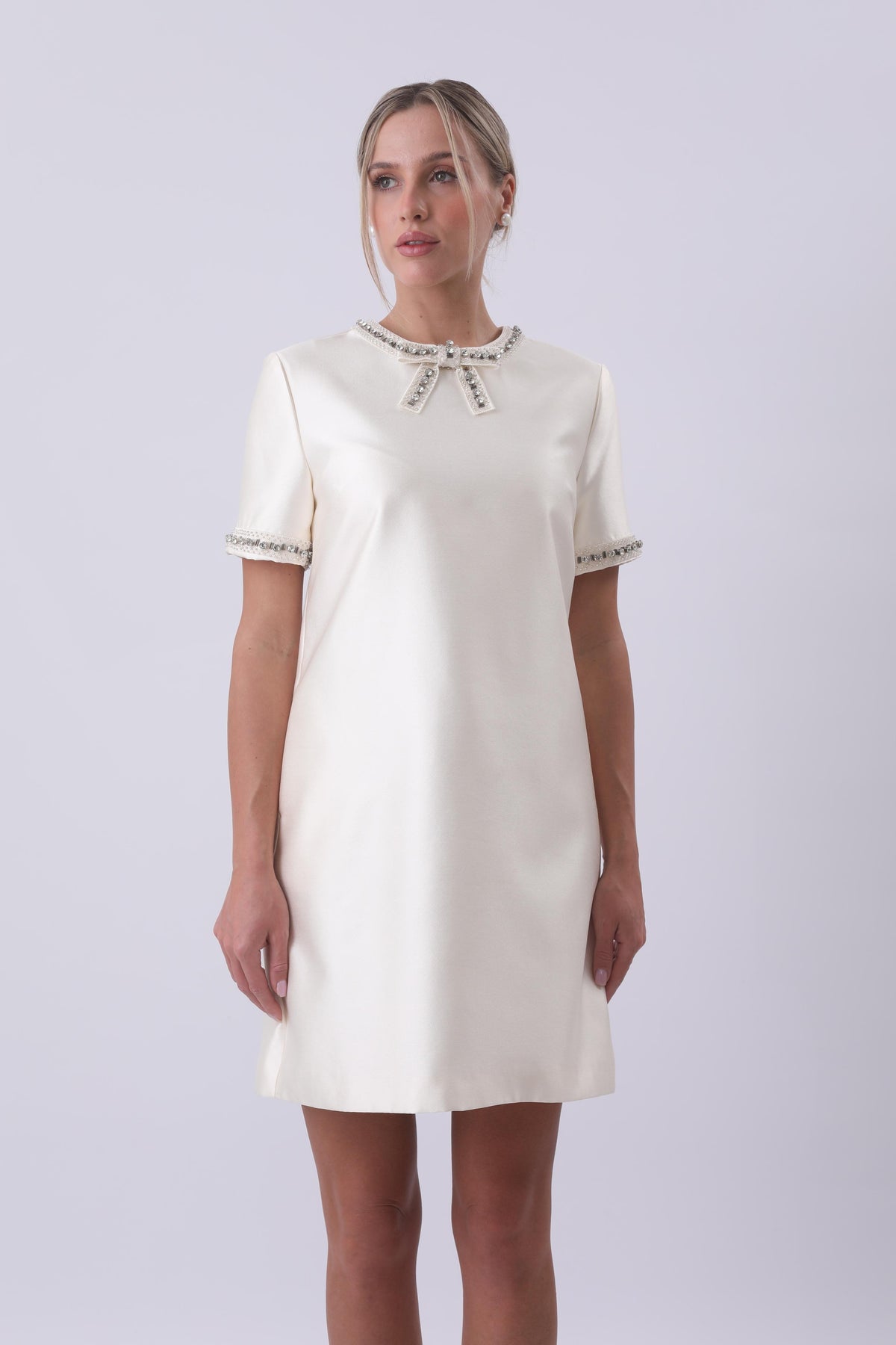 Blush Embellished Bow Collar Mini Dress