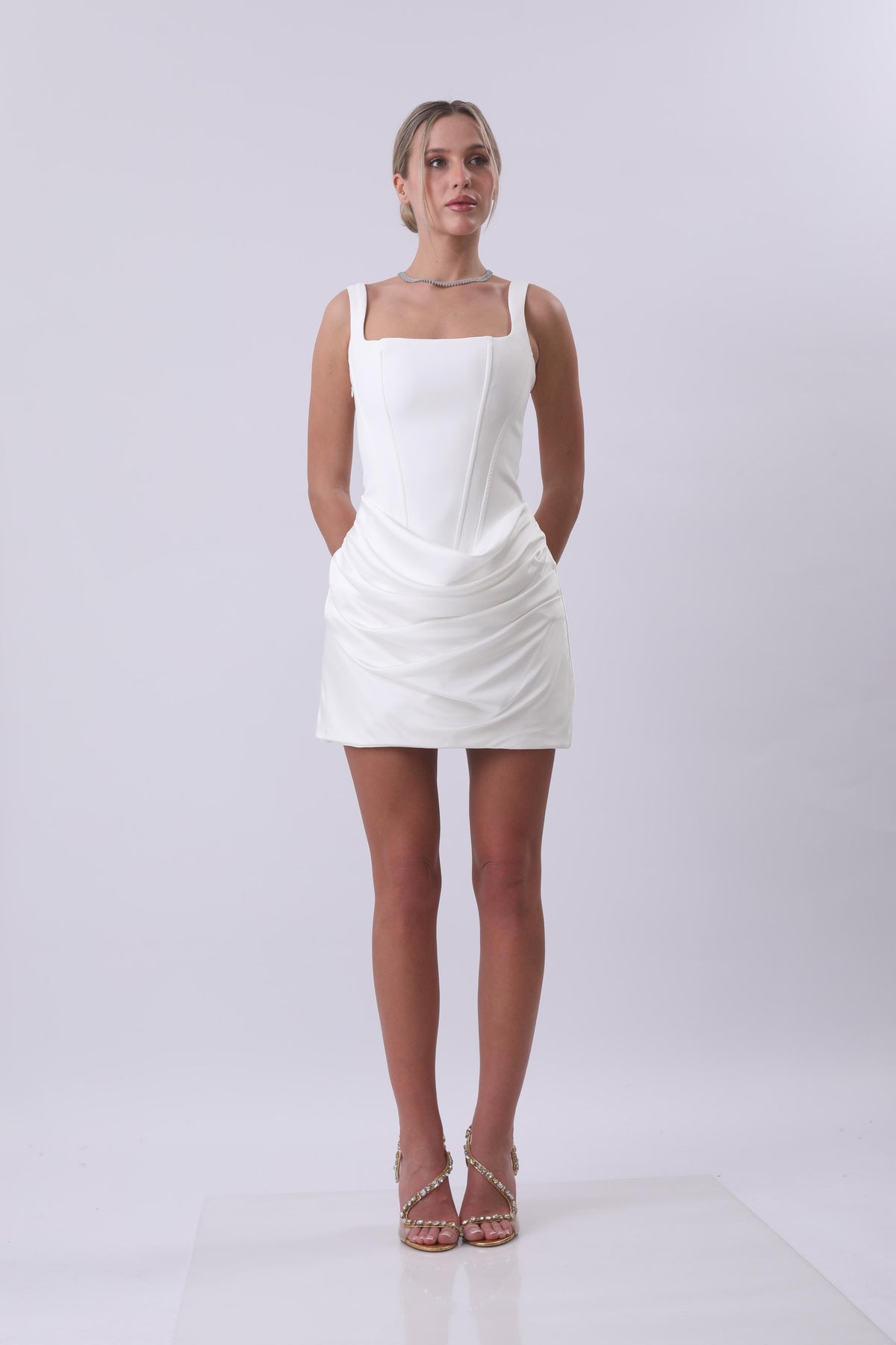 White Corset Draped Mini Dress