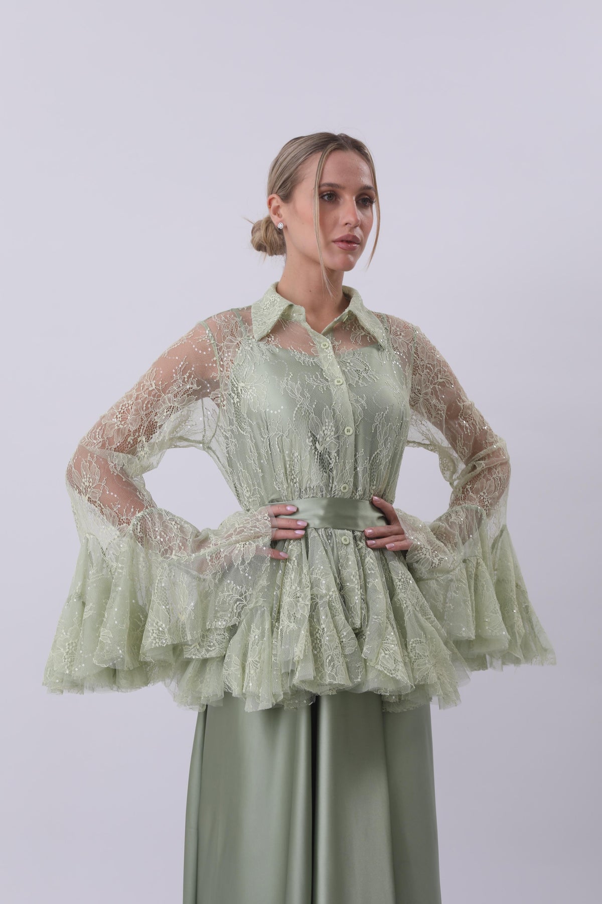 Sage Lace Peplum Ensemble