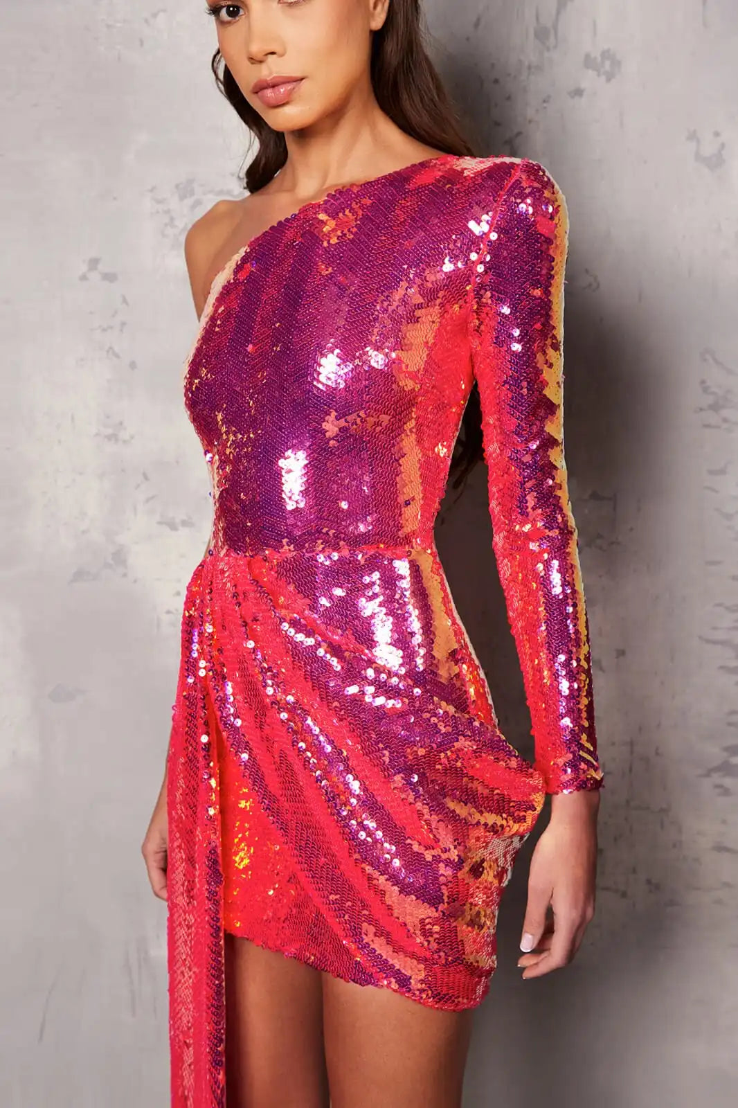 Red Sequin One-Shoulder Mini Dress