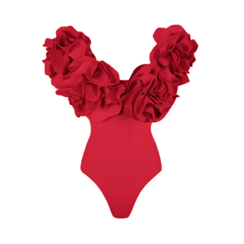 3D Flower Off-Shoulder One-Piece Swimsuit