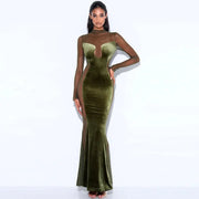 Velvet Illusion Mesh Maxi Dress