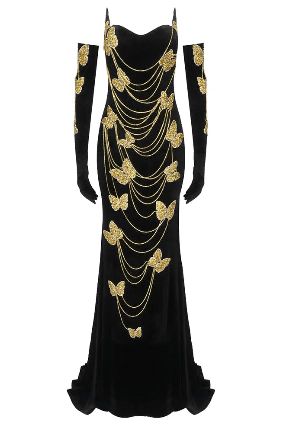 Golden Butterfly Velvet Gown