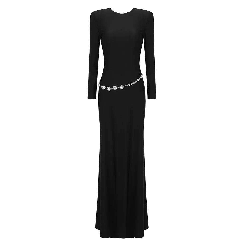 Elegant Long Dress with Diamond Chain Waist MYLINE