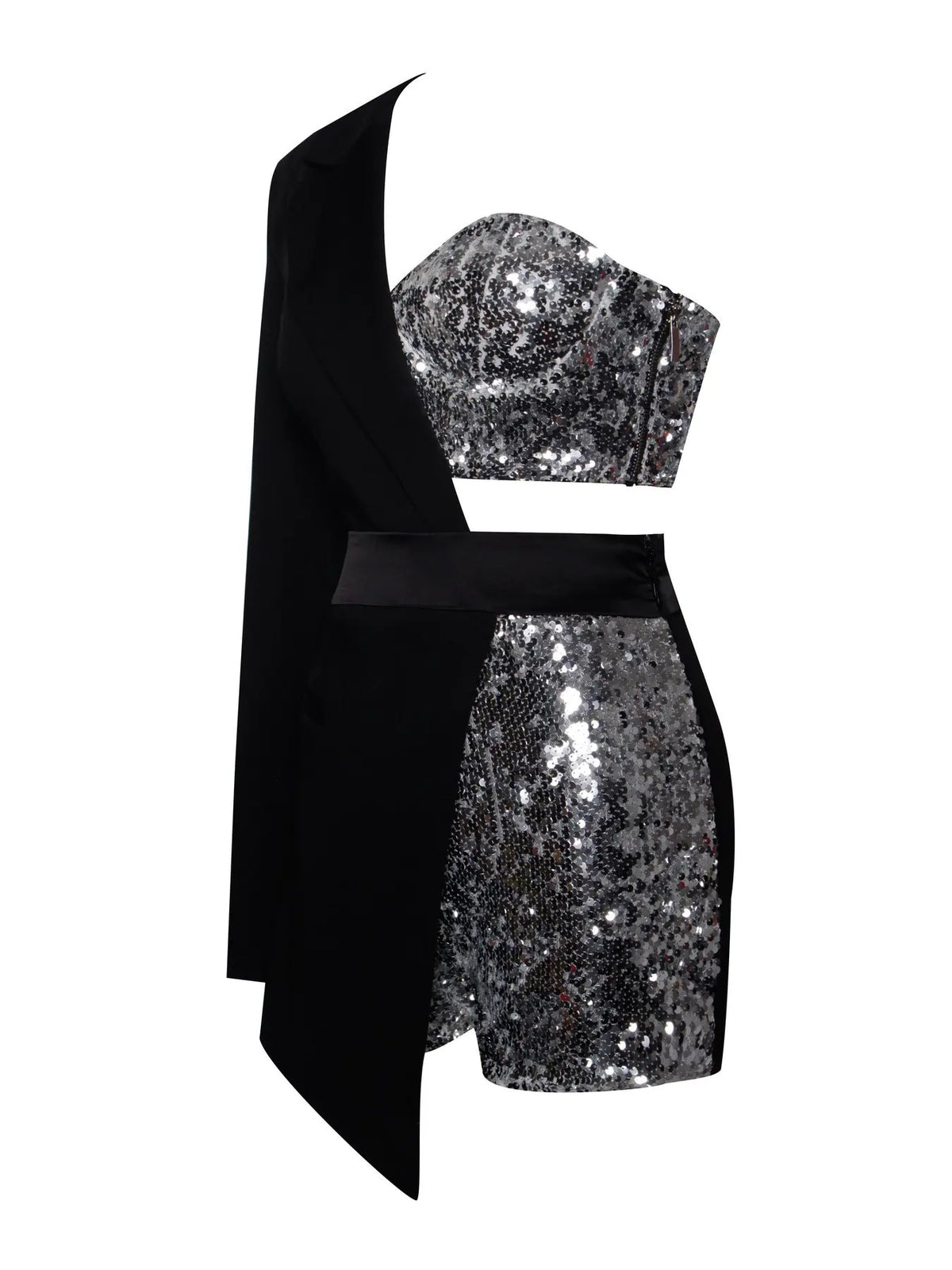 One-Shoulder Blazer Style Sequin Romper