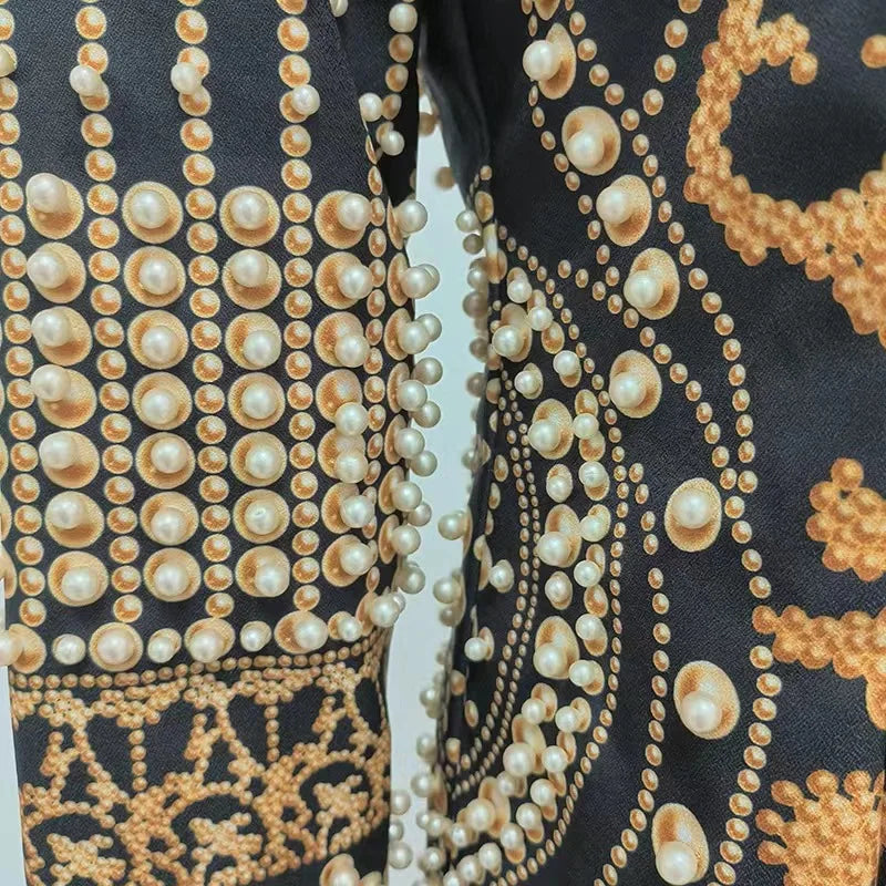 Black & Gold One-Shoulder Pearl Embellished Mini Dress