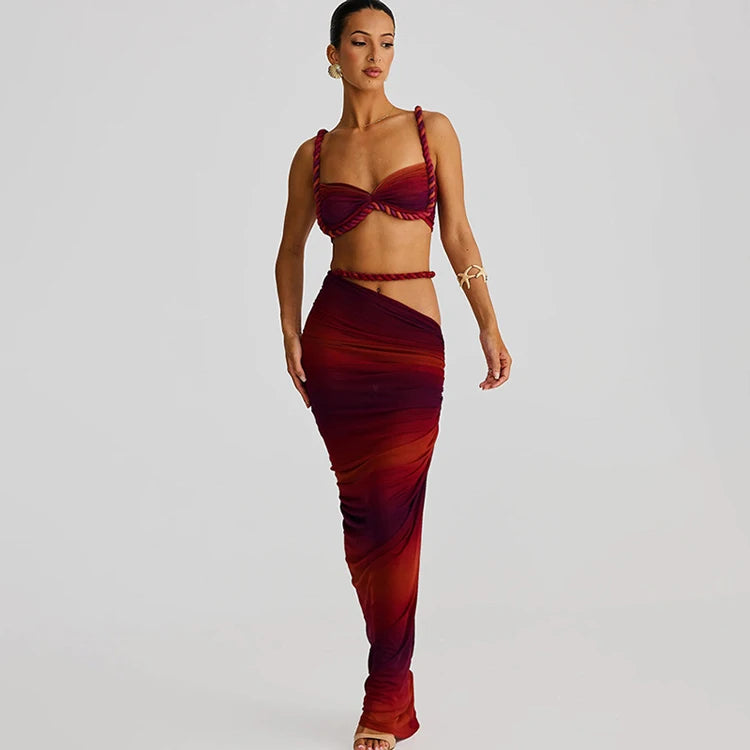 Rope Strap Cut-Out Two-Piece Maxi Dress