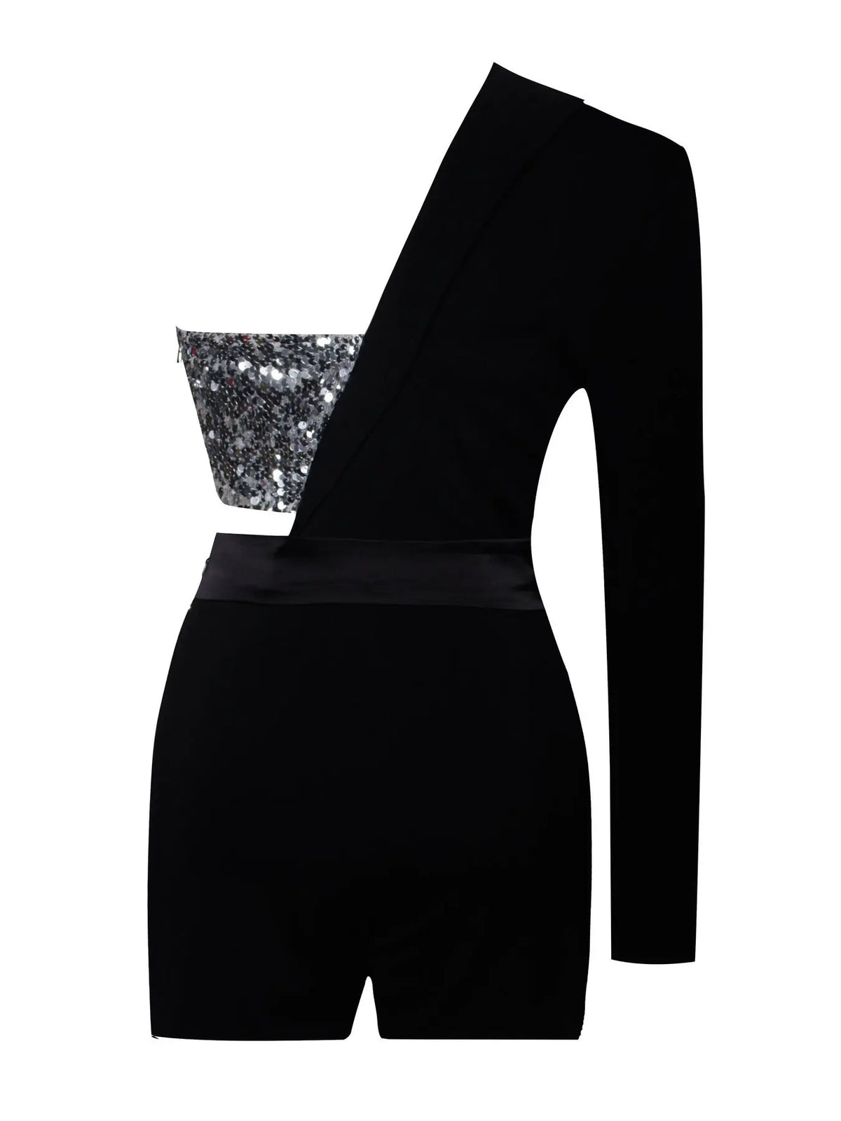 One-Shoulder Blazer Style Sequin Romper