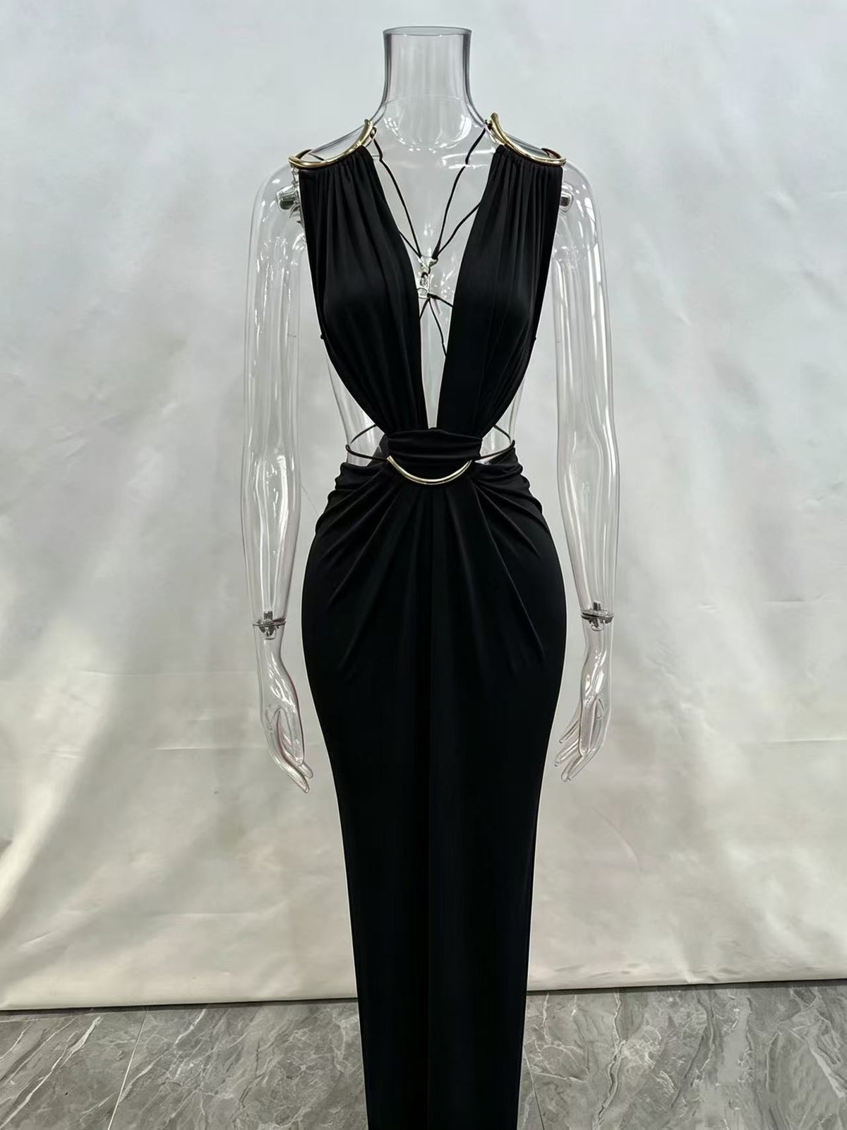 Olive Muse Backless Maxi Dress