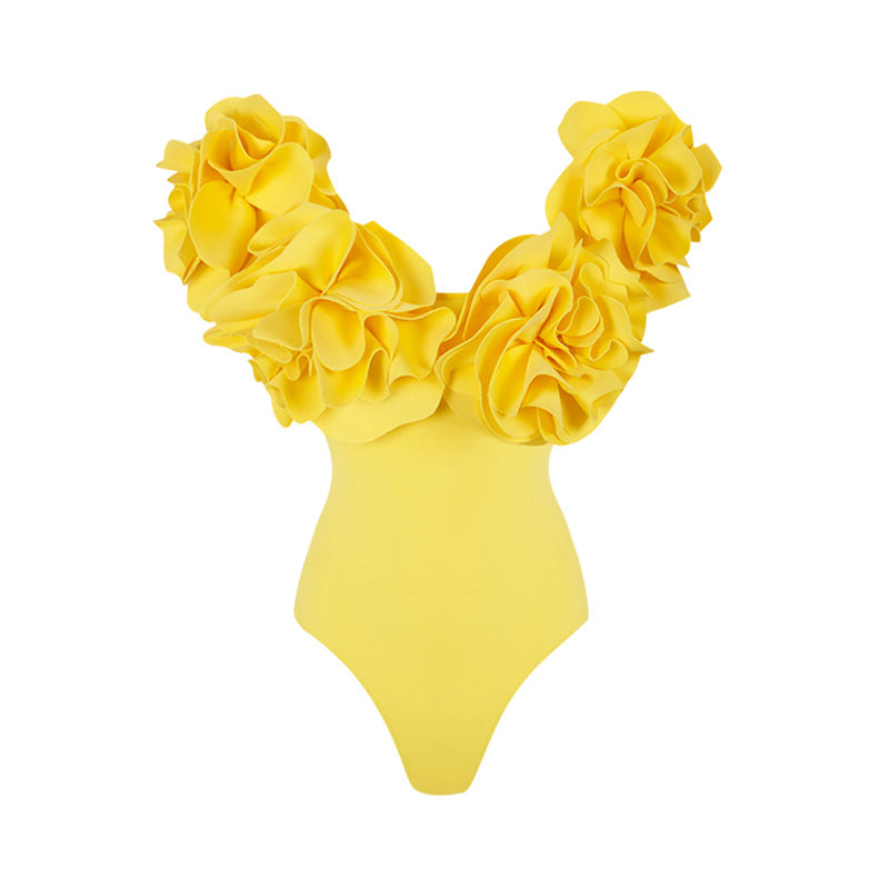 3D Flower Off-Shoulder One-Piece Swimsuit