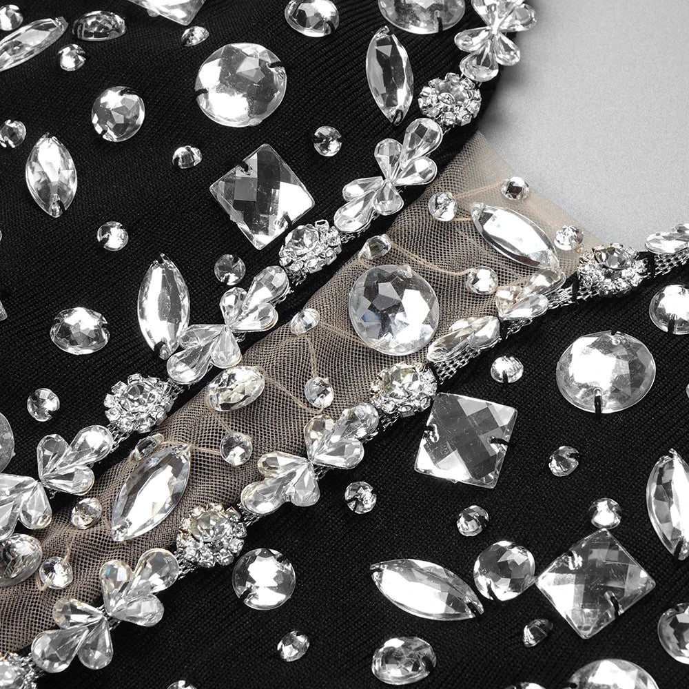 Midnight Crystal Illusion Strapless Mini Dress