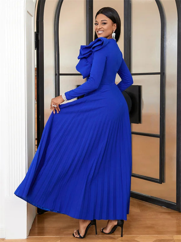 Elegant Royal Blue Pleated Maxi Dress