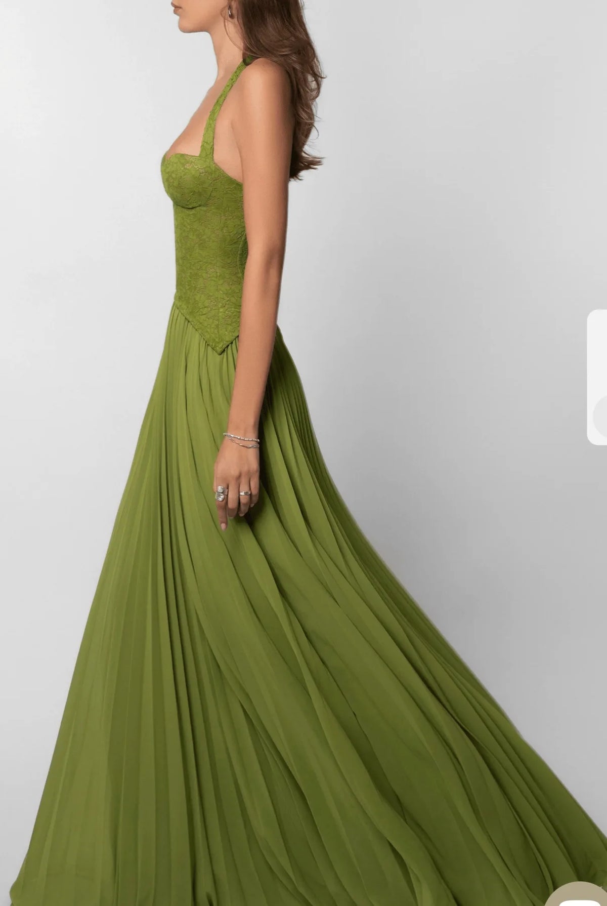 Lace Corset Maxi Dress with Pleated Skirt