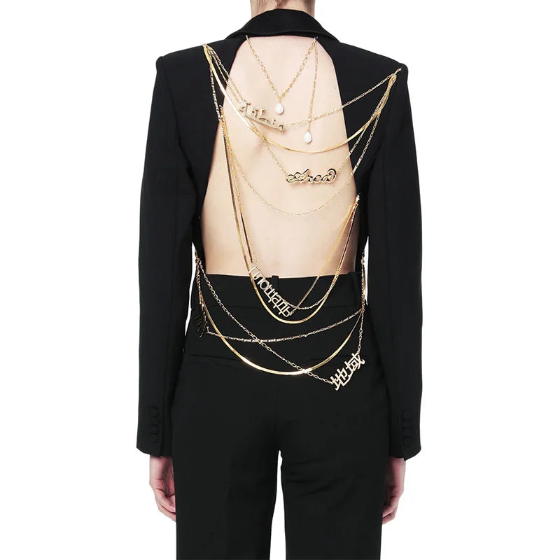 Backless Chain Detail Suit Blazer