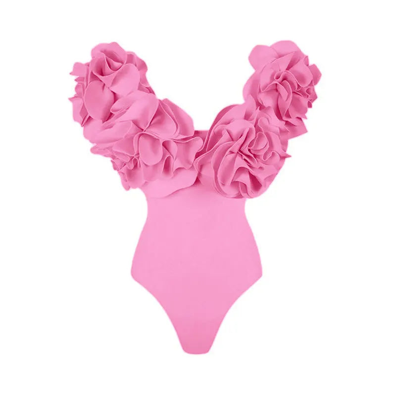 3D Flower Off-Shoulder One-Piece Swimsuit