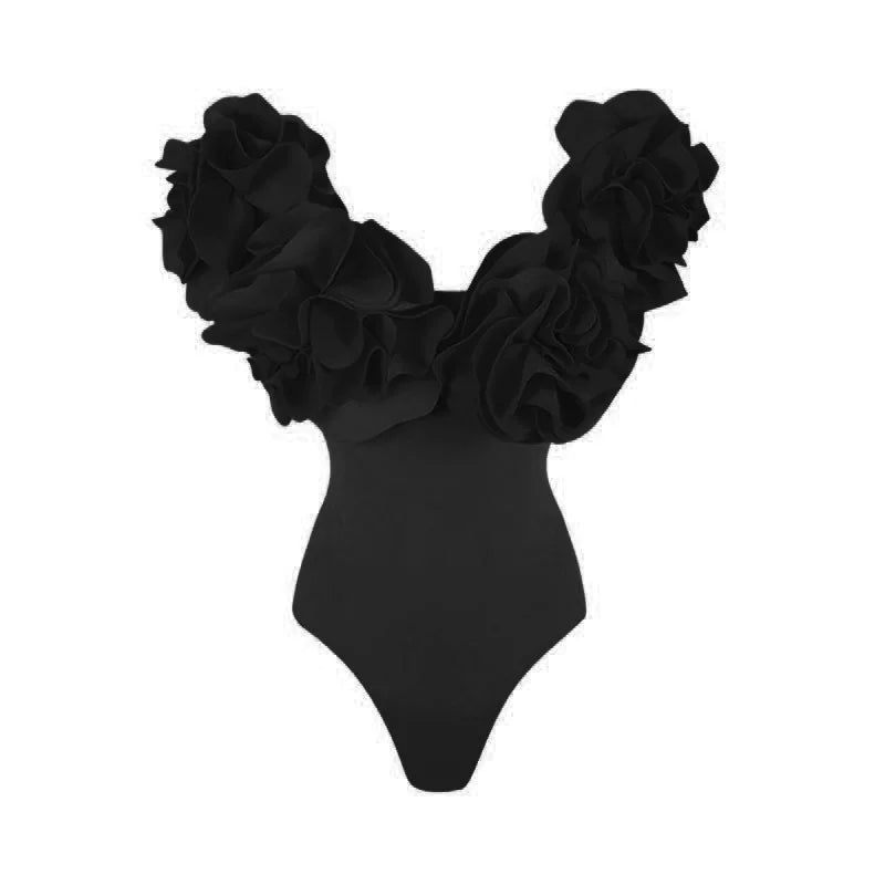 3D Flower Off-Shoulder One-Piece Swimsuit