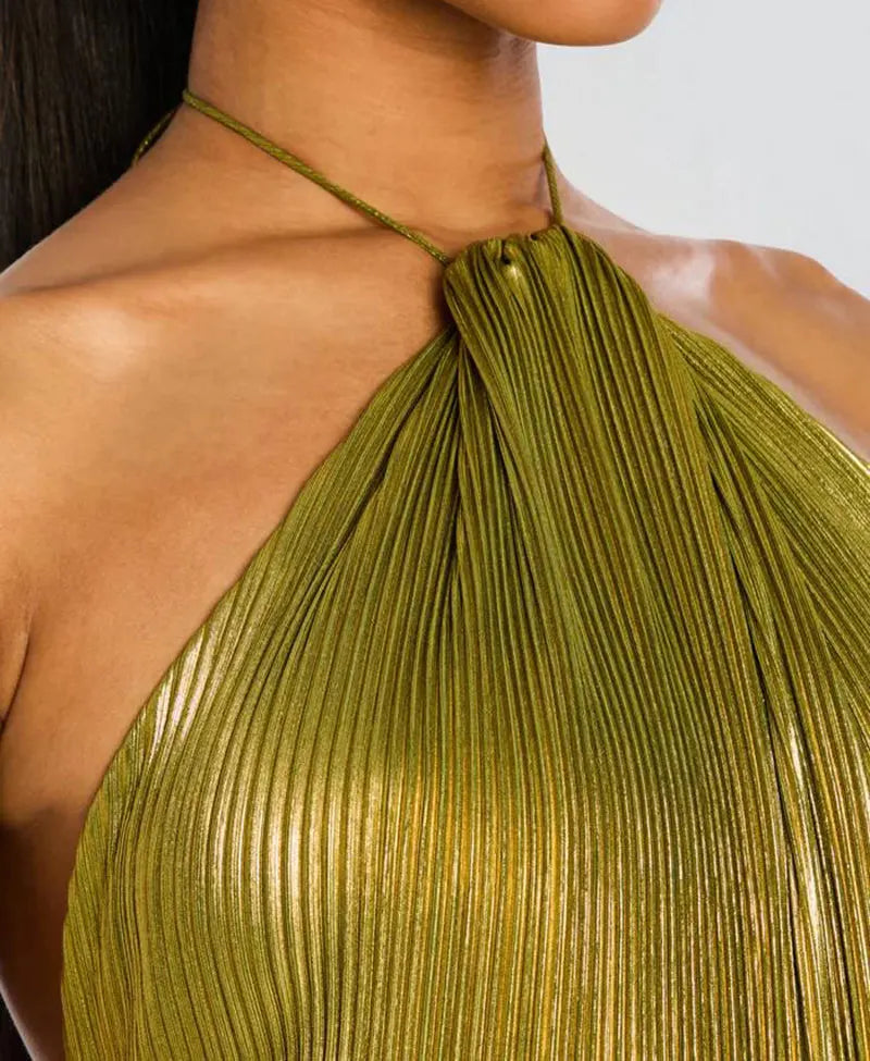Celeste Metallic Halter Maxi Dress