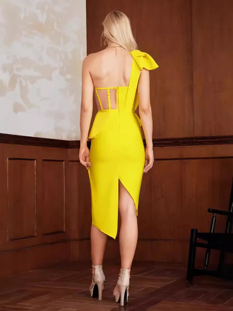 One-Shoulder Asymmetric Midi Dress