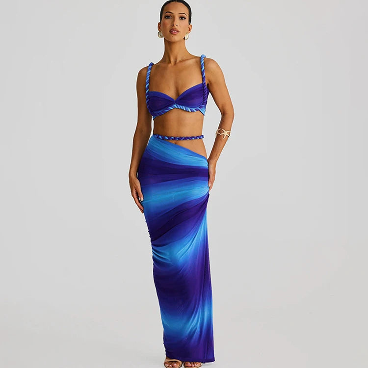 Rope Strap Cut-Out Two-Piece Maxi Dress