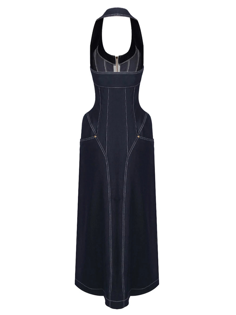 Dark Denim Halter Maxi Dress