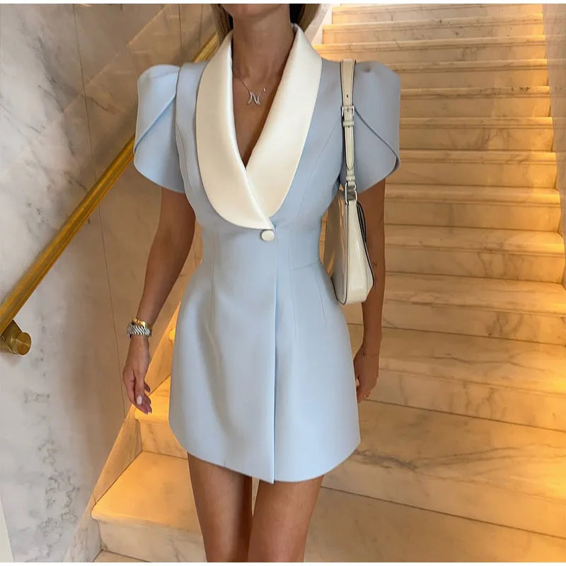 Elegant Contrast Lapel Mini Dress