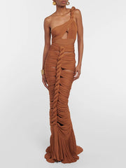 Rust One Shoulder Maxi Dress