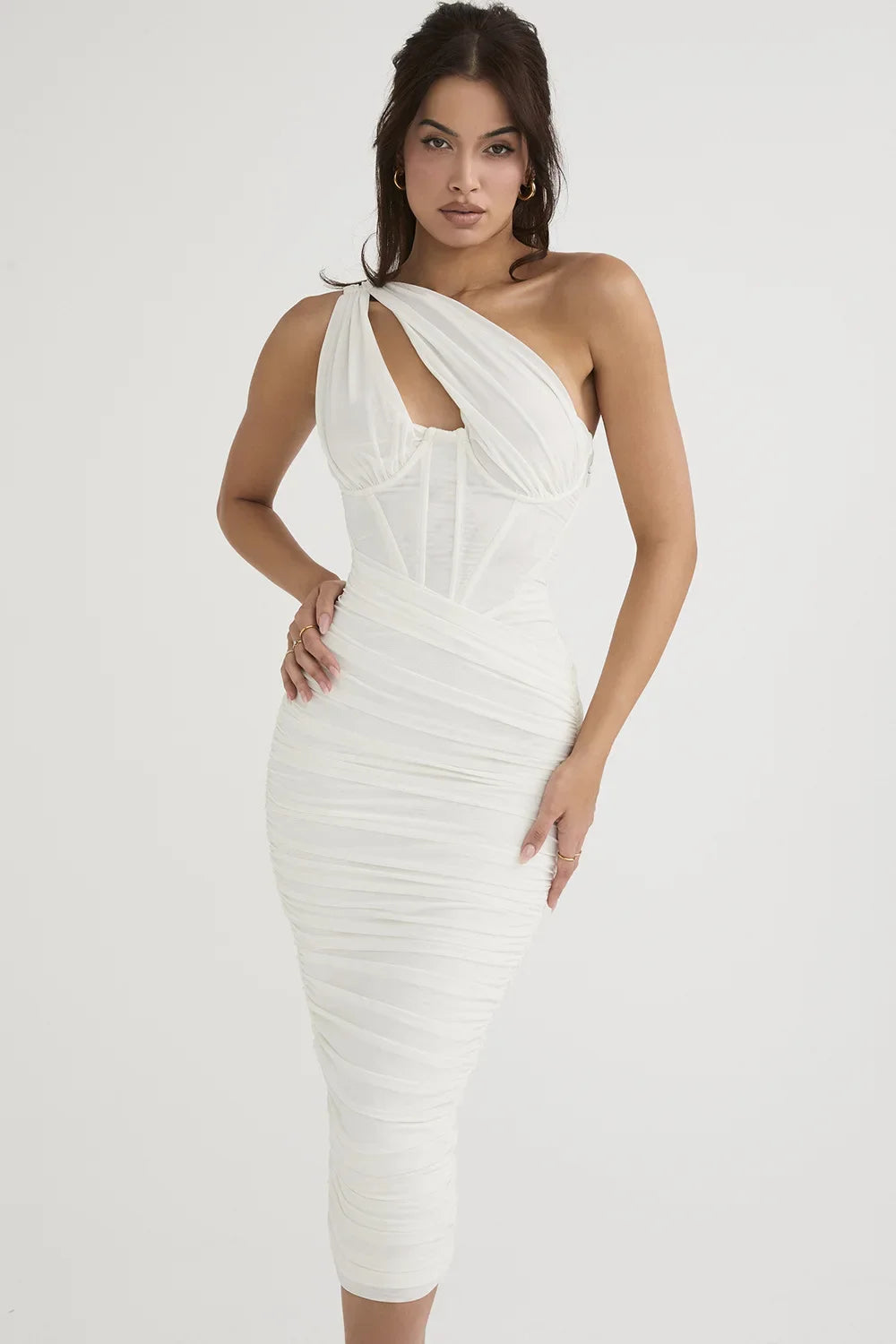 Scarlet Temptation One-Shoulder Midi Dress