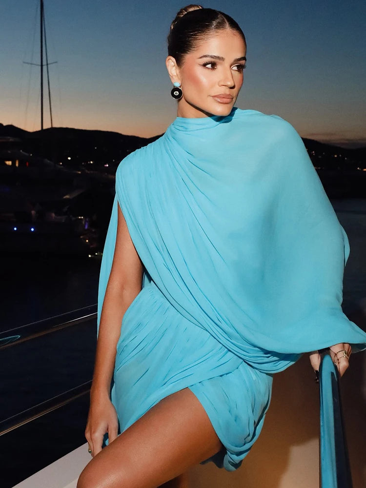Aqua Draped Mini Dress