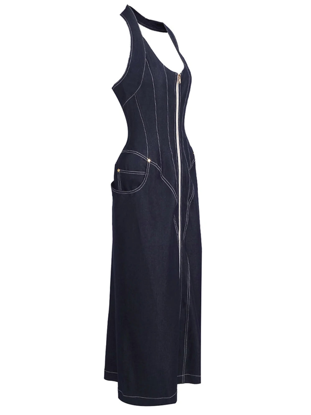 Dark Denim Halter Maxi Dress