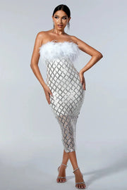 Feather Trim Sequin Midi Dress