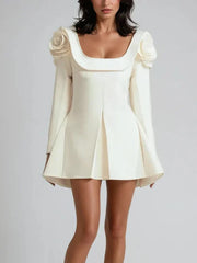 Floral Shoulder Square-Neck Mini Dress