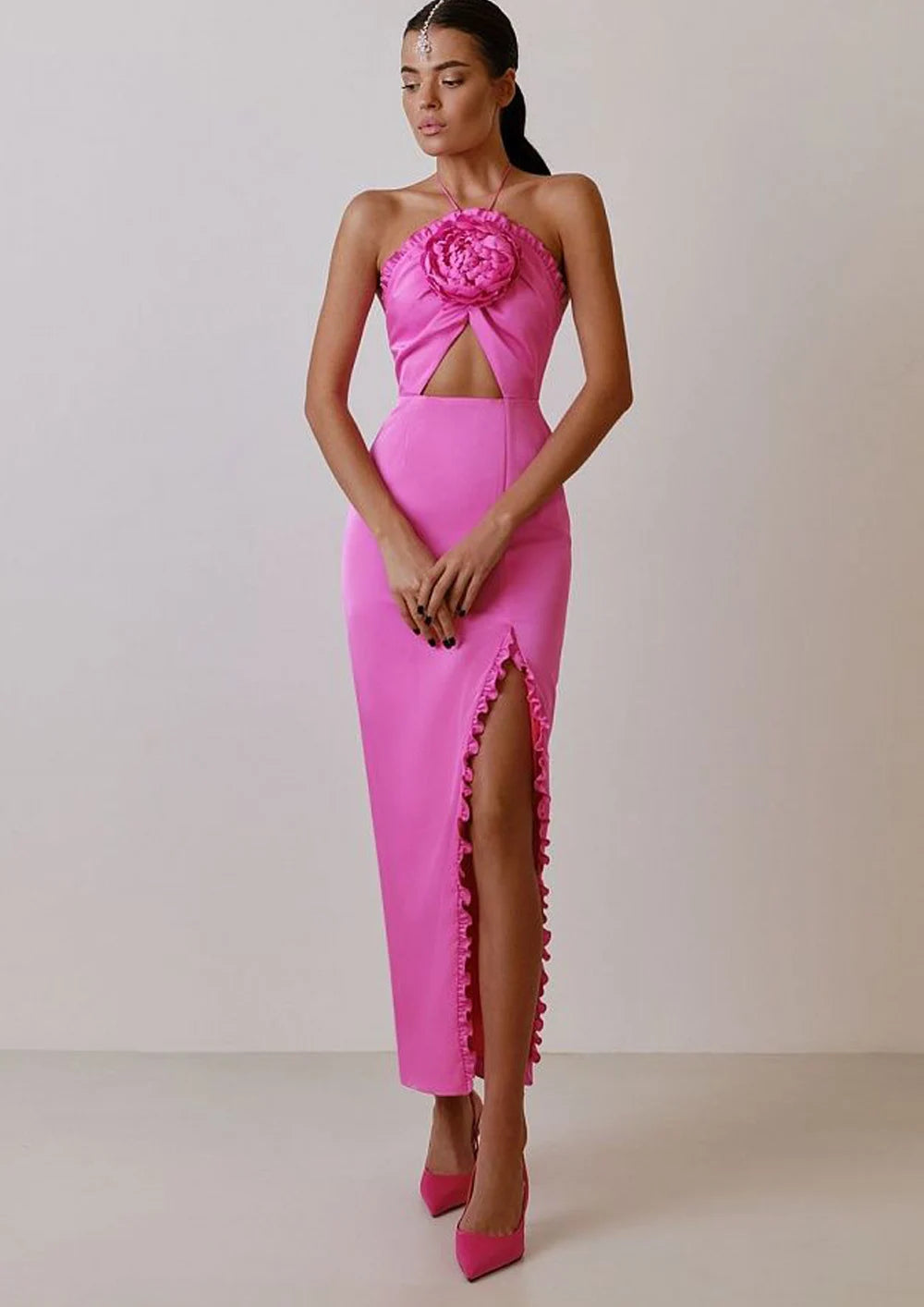 Floral Halter Cut-Out Maxi Dress
