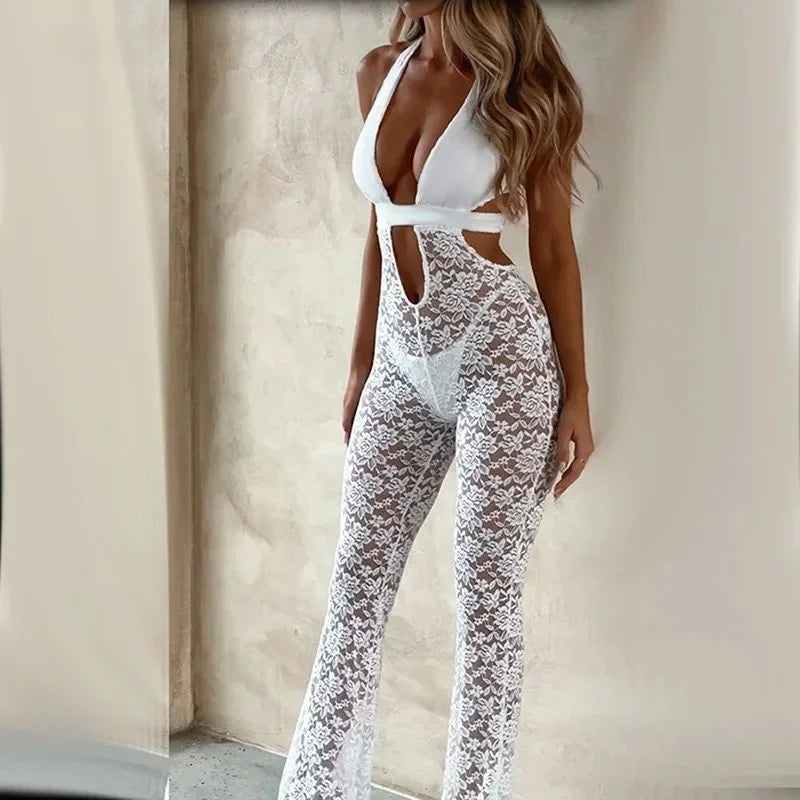 Midnight Lace Halter Jumpsuit