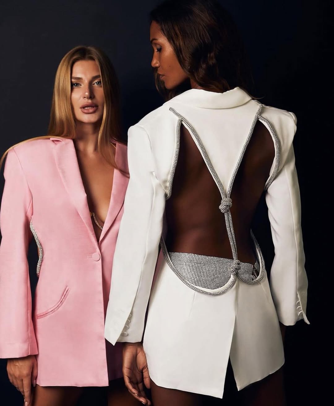 Crystal Rhinestone Backless Blazer Dress | Pink or White MYLINE
