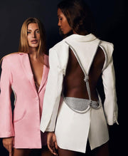 Crystal Rhinestone Backless Blazer Dress