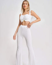 White Textured Two-Piece Set with Sculpted Bust & High-Waist Pants