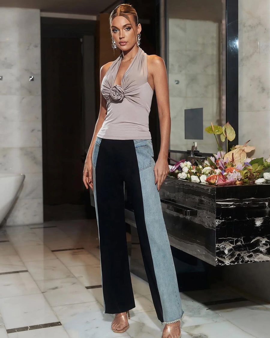 Color Block Straight-Leg Pants