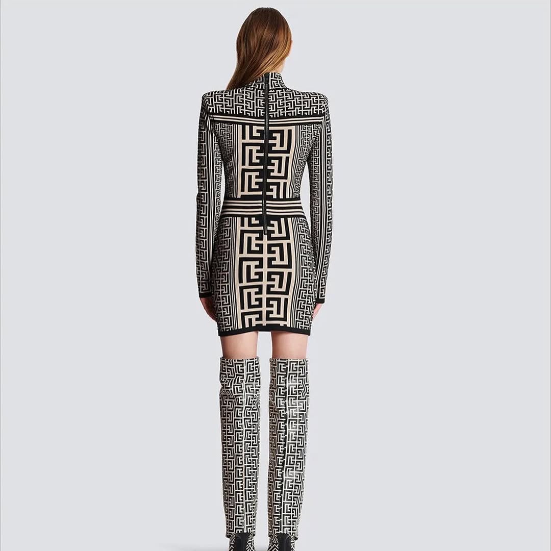Geometric Knit Bodycon Mini Dress